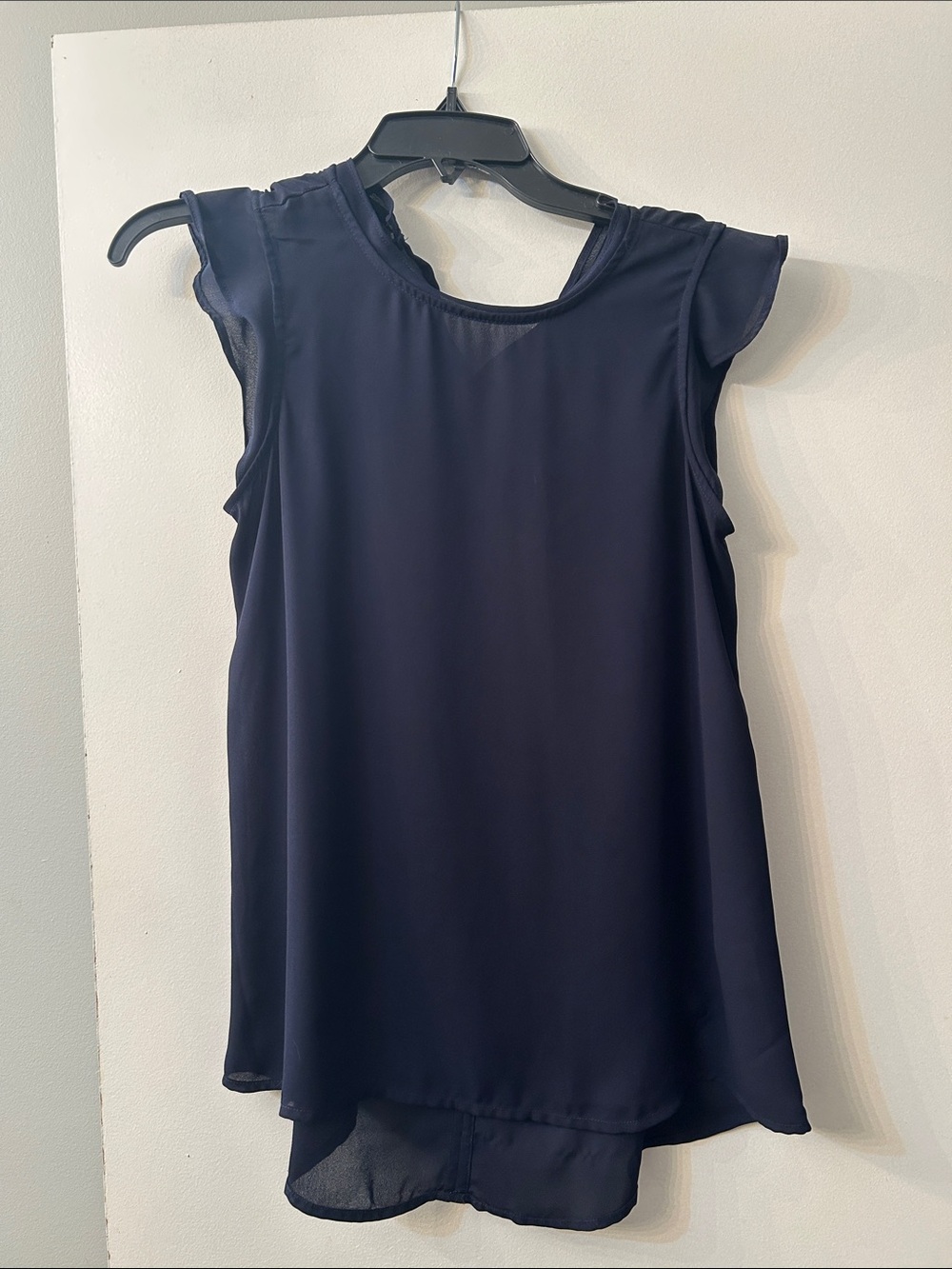 Gibson Navy Blue Flutter Sleeve Layered Shell Top